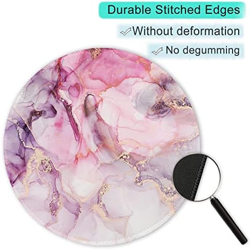 ITNRSIIET Round Mouse Pad with Stitched Edge Premium-Textured Waterproof Non-Slip Rubber Base Desktop Protection Mat Diameter 8.7 inches, Pink Abstract Marble
