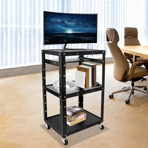 4 Tier Mobile AV Cart with with Pull-Out Keyboard Tray for Office