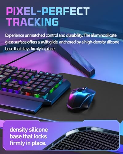 Glass Gaming Mouse Pad for FPS Gaming, Balanced Speed & Control, Tempered Glass Mousepad with Micro-Etched Surface, Anti-Slip Base for Valorant, CS2 & Office, Black, 16.2 x 12.2 in