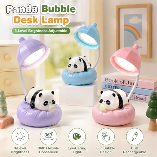 Cute Panda Night Light, Rechargeable Bedside Lamp, 3-Level Touch Control Adjustable, LED Desk Lamp with USB for Bedroom Study Room, Boys Girls Gift (Blue)