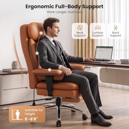 Ergonomic Big and Tall Office Chair with Lumbar Support and Footrest, Brown