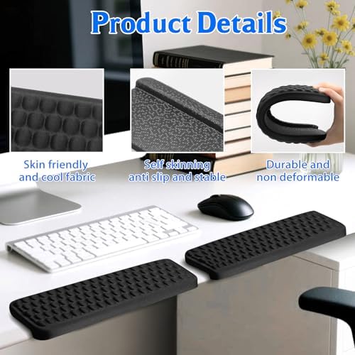 Desk Edge Cushion, L-Shaped Memory Foam Arm Rest for Desk with Non-Slip Base, 2-Piece Ergonomic Elbow Pads & Wrist Rest for Mouse & Keyboard, Desk Arm Support for Office, Gaming & Home(Black)