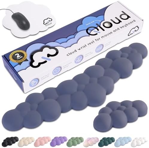 Cloud Keyboard Wrist Rest – Create-ables Qloud Cloud Wrist Rest for Computer Keyboard and Mouse, Ergonomic Memory Foam Wrist Pad with Non-Slip Base, Includes Cloud Mouse Pad – Slate Blue