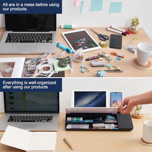 Small Glass Desktop Whiteboard Dry-Erase-Board - Computer Keyboard Stand with Wireless Charger White Board Surface Pad with Drawer, Desk Organizers with Accessories for Office, Home, School Supplies