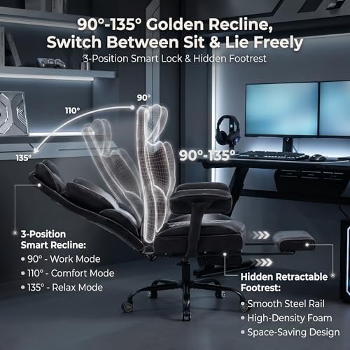 Big and Tall Gaming Office Chair 400lbs - Heavy Duty Ergonomic Computer Desk Chair with Footrest, Adjustable Armrests, High Back PU Leather with Racing Style (Black/White)