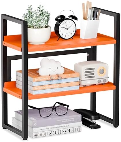 Brakki Desk Shelf Organizer, 2-Tier Desktop Bookshelf, Small Office Shelf