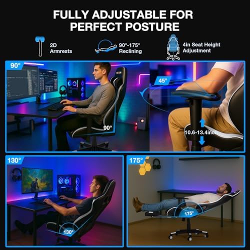 Douxlife 7-Point Massage Gaming Chair with Footrest, 400lbs Heavy Duty