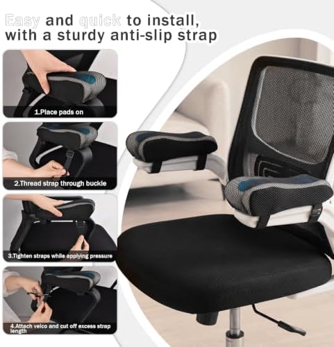 THARAHT 2Pcs Ergonomic Blue Mesh Black Suede Gel Memory Foam Armrest Support Pillow Anti Slip Adjustable Office Chair Games Home Wheelchairs