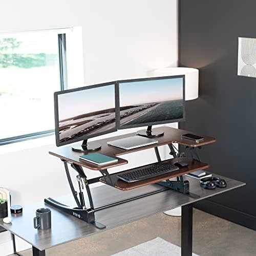 VIVO Dark Walnut 42 in Standing Desk Converter, DESK-V000VLD