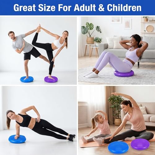 2PCS Balance Disc Inflated Wobble Cushion, 13.8 Inch Wiggle Seat & Balance Pad with Hand Pump for Sensory Exercise, Men Women Exercise Office Home Chair