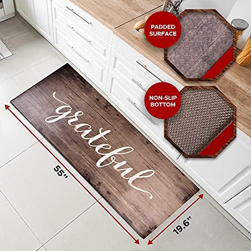 J&V TEXTILES Anti Fatigue Kitchen Runner Mat- 20" x 55" Oversized Long Non Slip PVC Rubber Kitchen Area Rug- Cushioned Comfort Mat With Foam Backing For Office Standing Desk Or Laundry Room [Grateful]