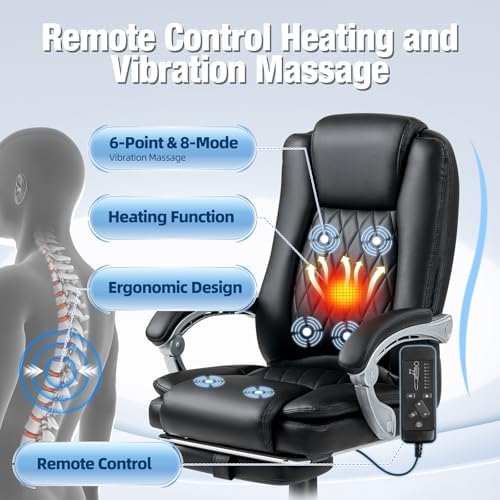 Massage Heated Office Chair with Foot Rest, Executive Desk Chair