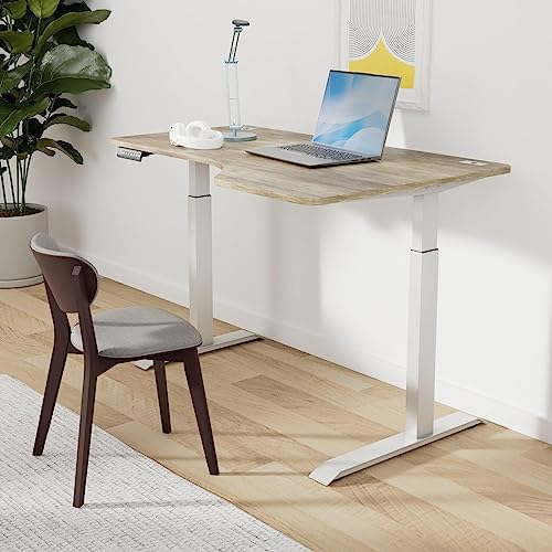 SHW 55-Inch Large Electric Height Adjustable L-Shaped Standing Desk, Oak