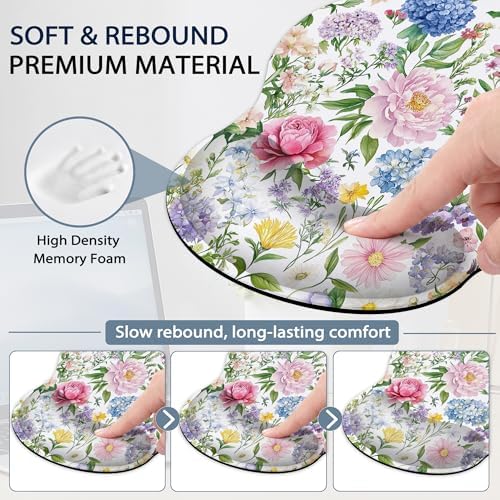 Watercolor Floral Keyboard Wrist Rest Pad Ergonomic Mouse Pad Set,Wildflowers 3 in 1 Memory Foam Mouse Pad with Non Slip Base for Office and Home