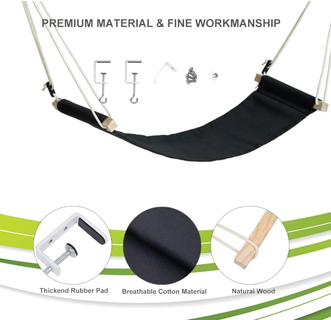 DMcore Canvas Foot Rest Hammock, Adjustable Mini Foot Rest Stand Under Desk Home Office … (Black)