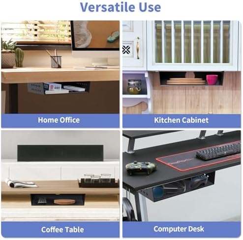 MOLIGOU Under Desk Storage Shelf, Under Desk Tray with Felt Liner, Screw Mount Under Table Hidden Storage for Home Office, Kitchen Cabinet
