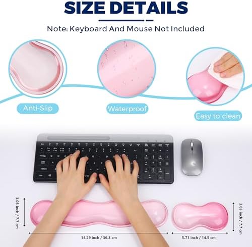 Gel Wrist Rest for Keyboard and Mouse, Wrist Rest for Keyboard, Mouse Wrist Support, Pain Relief, Cool Touch, Non-Skid, Mouse Wrist pad