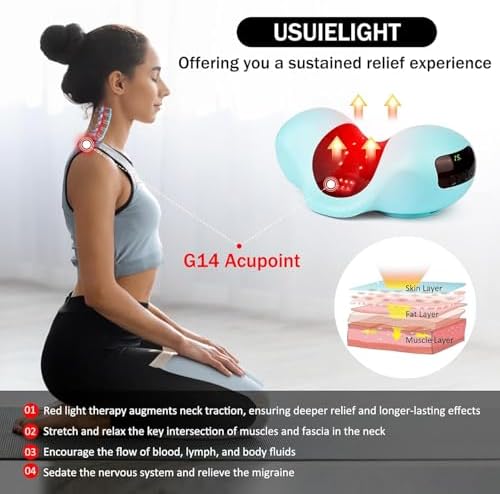 Red Light Therapy Neck Traction Pillow, Neck Stretcher for Neck Pain Relief, Cervical Traction Device for Tension Headache and Neck Hump Corrector with 10000 mAh Power Bank