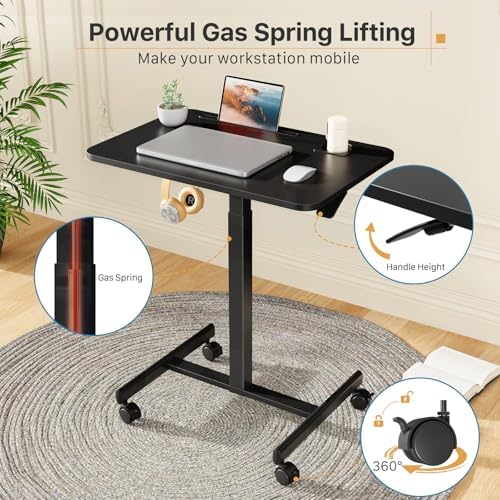 28 inch Mobile Laptop Desk, Portable Sit Stand Cart with Wheels