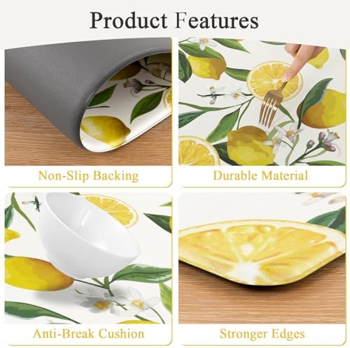SHACOS Anti Fatigue Lemon Kitchen Rugs Set of 2 Kitchen Mats for Floor