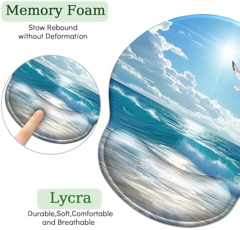 LIMKRIAN Beach Ocean Ergonomic Mouse Pad with Gel Wrist Rest, 9.8 x 8.6 in