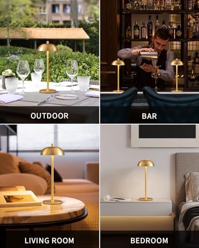 12" Cordless Table Lamps Set of 2, Gold Modern Portable Desk Lamp
