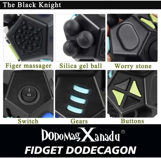 Fidget Dodecagon,12 Sided Fidget Toys Cube for Kids and Adults(A5 Black)