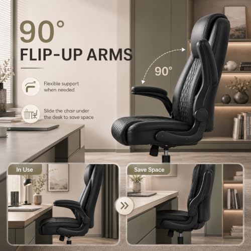 GTPLAYER Black Office Desk Chair with 90° Flip-up Arm, 2 Pack