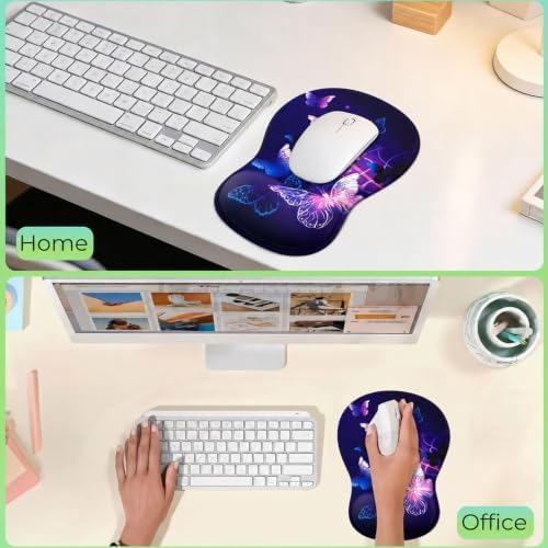 Mouse Pad with Wrist Rest Ergonomic Memory Foam Support, Non-Slip Rubber Base, Comfortable Typing Cushion for Home Office Computer Laptop, Butterfly