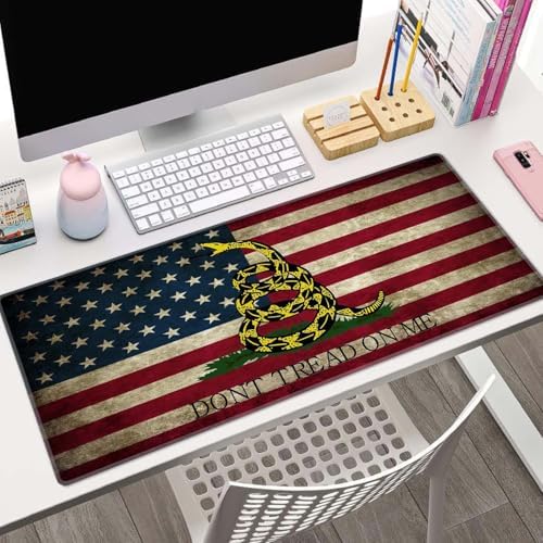 Extended Gaming Mouse Pad Big, Don't Tread On Me American Us Flag Retro Long Mouse Pad Large, 31.5x11.8in Non-Slip Rubber Base Mousepad, Stitched Edges Keyboard Mouse Mat Desk Pad