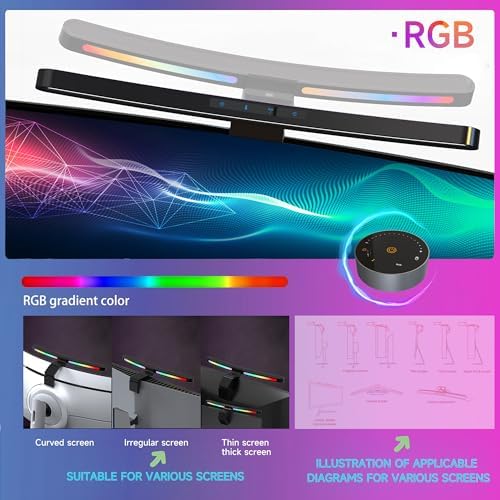 ONWAY Curved Monitor Light Bar with RGB Backlight, Wireless Remote Touch Control, No Glare Lamp with Camera Base for Gaming/Office Computer Setup