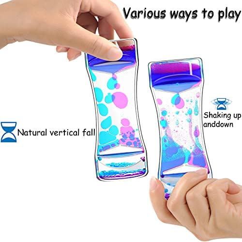 FKYTION Liquid Motion Bubbler Timer Pack of 5 Colorful Hourglass Liquid Bubbler Sensory Anxiety Toys Autism ADHD Fidget Toys Children Activity Calm Relaxing Desk Toys for Kid's Teenager Adults