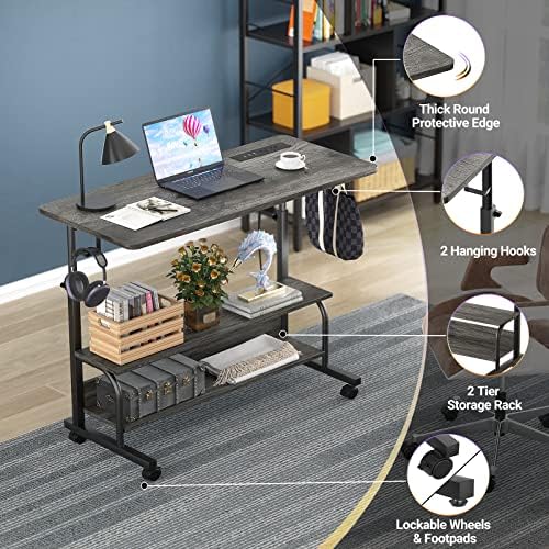 Armocity 32" Rolling Standing Desk with Charging Station for Couch Bed