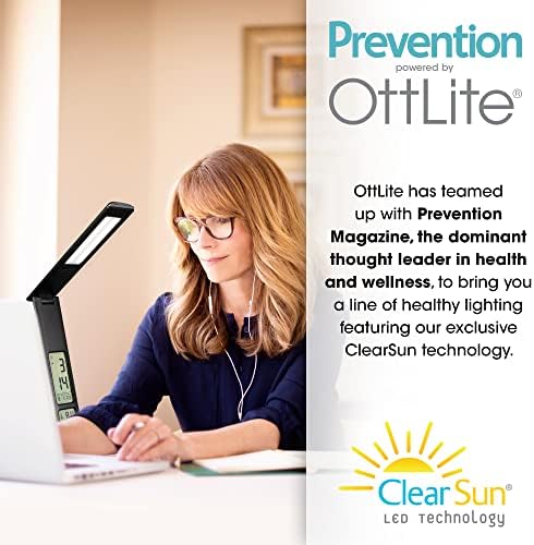 OttLite Prevention LED Lamp with Digital Display and USB Charging, Black