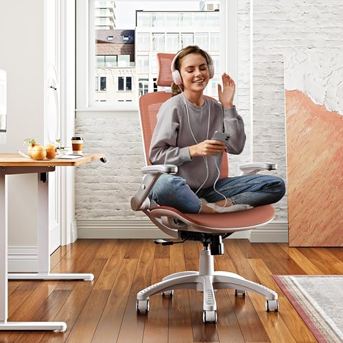 GABRYLLY Ergonomic Office Chair, High Back Home Desk Chair with 2D Flip-Up Arms, 3D Headrest, 90-120° Tilt and Wide Cushion, Big and Tall Mesh Chairs for Man Woman, Computer Task Chair Orange