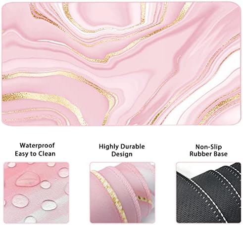Keyboard Mouse Pad Set, Extended Mouse Pad+Keyboard Wrist Rest Support, Memory Foam Ergonomic Easy Typing, 3Pcs (35.4×15.7 in) Desk Pad Set for Home Office Study Game- Pink Gold