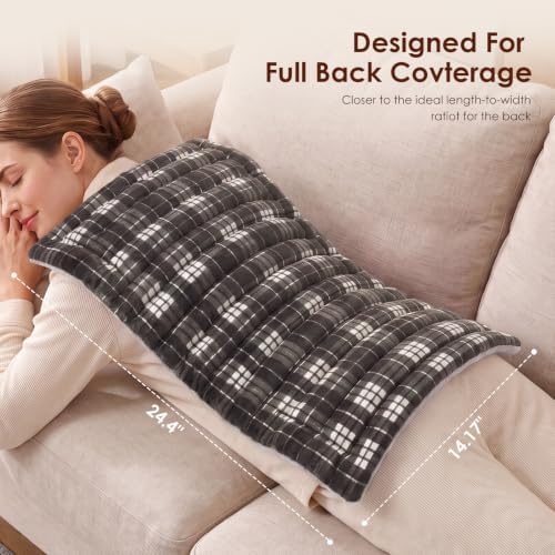 Extra Large Microwave Heating Pad for Back, 24.4 X 14.17 Tartan Grey