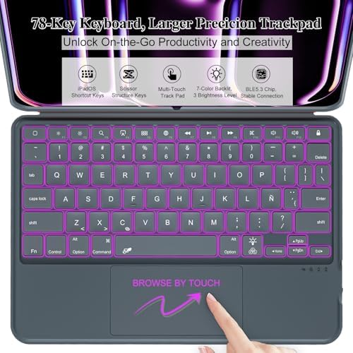 iPad Pro 13 inch Case with Keyboard (M5 2025, M4 2024), Flex Magnetic Detachable Backlit Keyboard Case, Larger Multi-Trackpad, Landscape/Portrait, 160° Adjustable Stand, Slim Protective Case (Gray)