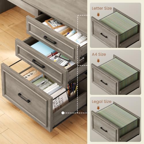 SEDETA Farmhouse L Shaped Standing Desk with Storage for Home Office, Grey