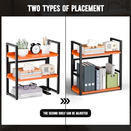 Brakki Desk Shelf Organizer, 2-Tier Desktop Bookshelf, Small Office Shelf