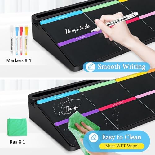 DOLLAR BOSS Glass Desk Whiteboard Calendar Small Dry Erase Board, Black