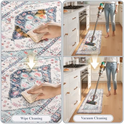 KIMODE Anti Fatigue Kitchen Mats,Boho Vintage Kitchen Rugs Sets of 2 Blue
