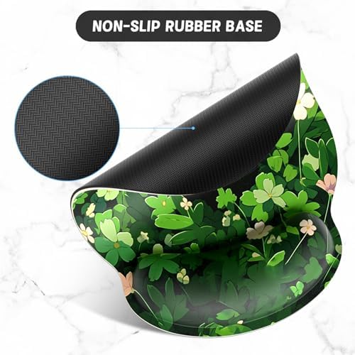 ITNRSIIET Ergonomic Mouse Pad with Wrist Support Wrist Rest Smooth Surface Non-Slip Rubber Base Comfortable Office Supplies Pain Relief, 9.8 x 9.1 inches, Green Leave Cat