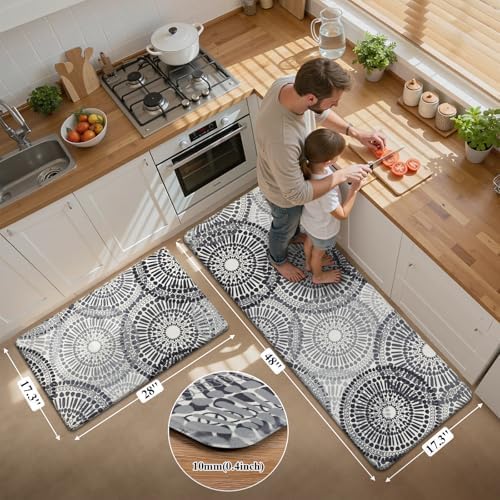 HEBE Anti Fatigue Kitchen Rugs Set of 2, Cushioned Kitchen Mats for Floor