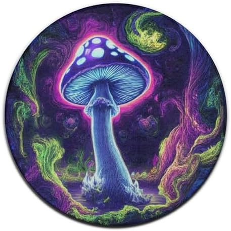 Home Decor Non Slip Kitchen Office Circle Rug, Machine Washable Modern Round Area Rug, Room Sofa Yoga Soft Round Carpet Trippy Mushrooms Purple Art, 36inch