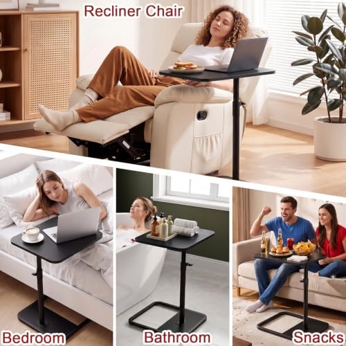 GOYLSER Large C Shaped Tv Trays Living Room End Table End Stand, Black Minimalist Wooden c Table for Sofa, Height Adjustable Tv Tray Tables Swivel Side Table for Dinner Eating