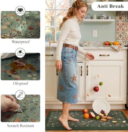 LEEVAN Anti Fatigue Kitchen Mats Non-Slip, Botanical Cushioned Kitchen Rugs