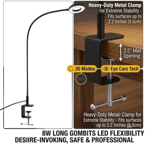 600LM Long Gooseneck Clip on Lamp with C-Clamp