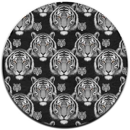 Soft Round Yoga Carpet, Large Home Decor Mat, Non Slip Machine Washable Kitchen Office Circle Rug Animal Tiger Black, 36inch