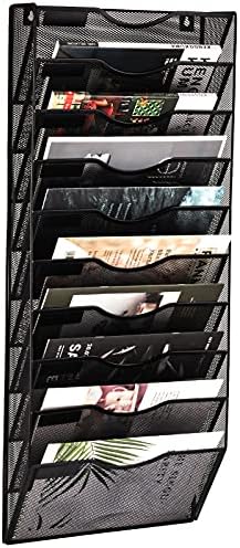 EASEPRES 10 Pocket Mesh Hanging Wall File Organizer, Wall Mounted Mail Paper Document Folder Holder, Clipboard Storage Organization Magazine Rack with Nametag Label for Office Home School, Black